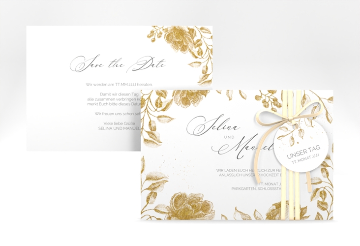 Save the Date-Karte Blattgold A6 Karte quer gold