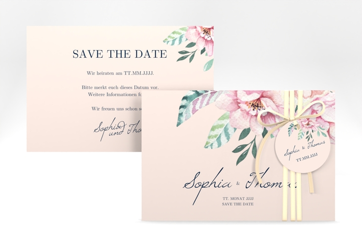 Save the Date-Karte Blooming A6 Karte quer rosa hochglanz
