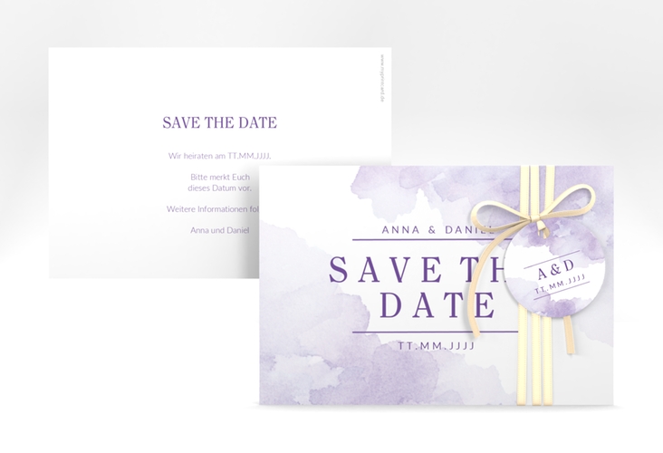 Save the Date-Karte Blush A6 Karte quer lila hochglanz