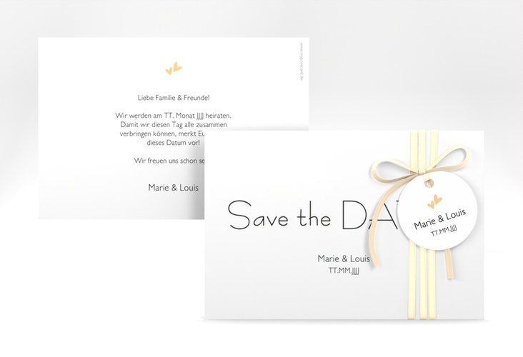 Save the Date-Karte Hochzeit Twohearts A6 Karte quer beige hochglanz