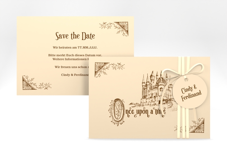 Save the Date-Karte Storybook A6 Karte quer mit Märchenschloss