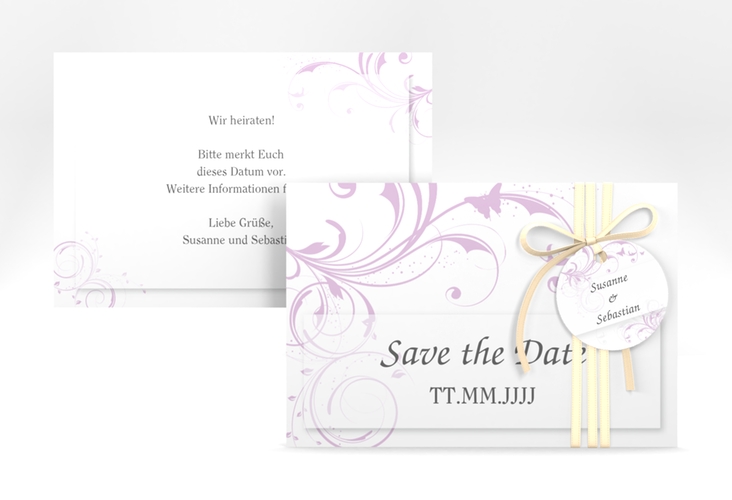 Save the Date-Karte Hochzeit "Palma" A6 Karte quer flieder