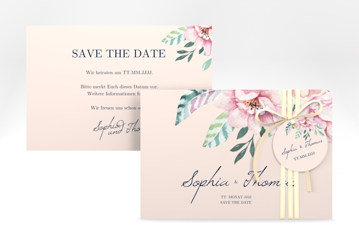 Save the Date-Karte Blooming A6 Karte quer rosa