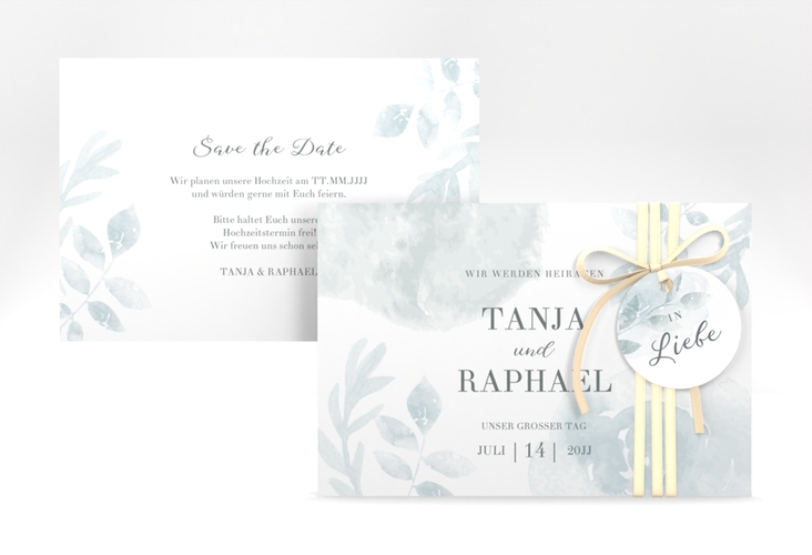 Save the Date-Karte Blätterdruck A6 Karte quer mint