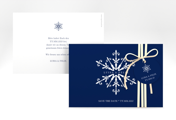 Save the Date-KarteCrystal A6 Karte quer mit Eiskristall