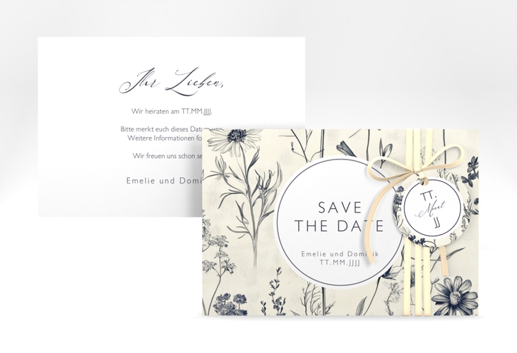 Save the Date-Karte Chinoiserie A6 Karte quer beige hochglanz