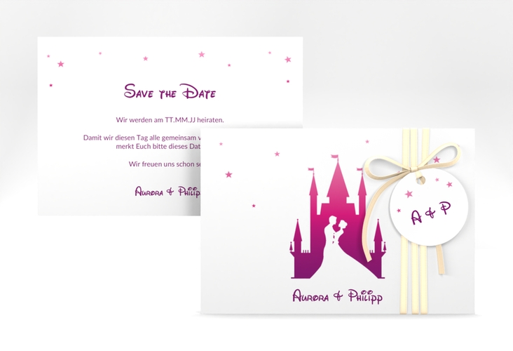 Save the Date-Karte Castle A6 Karte quer pink