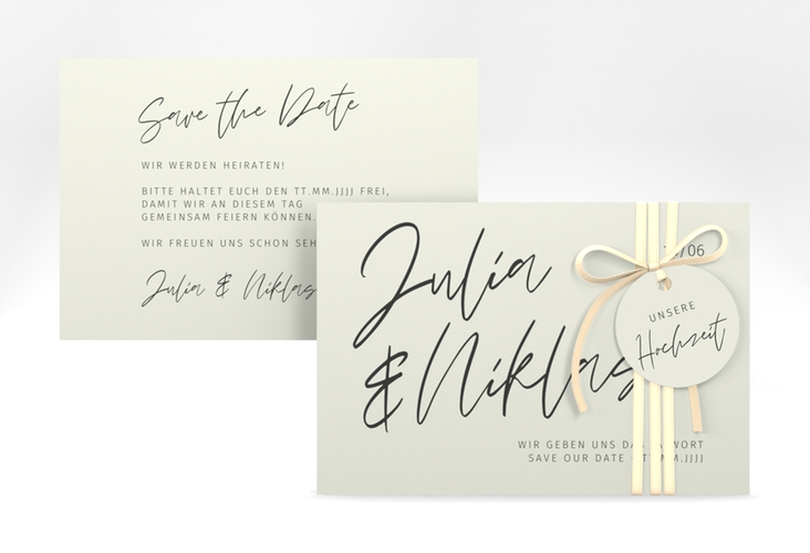 Save the Date-Karte Einfachheit A6 Karte quer mint hochglanz mit modernem Schriftzug