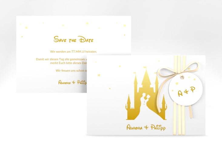 Save the Date-Karte Castle A6 Karte quer gold