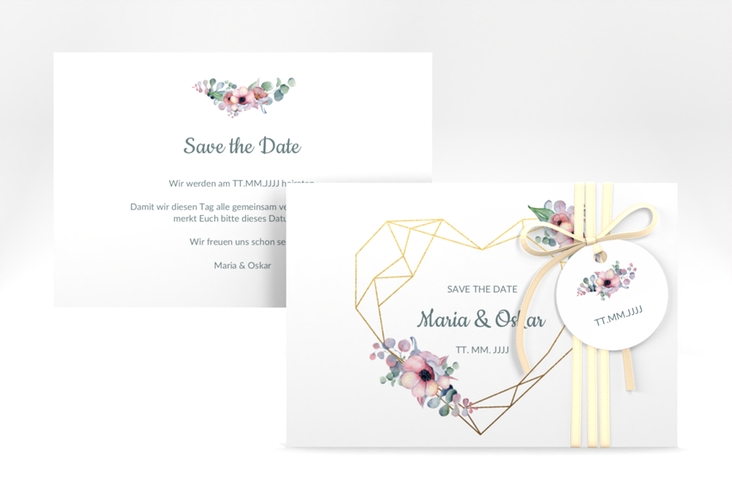 Save the Date-Karte Herzgold A6 Karte quer