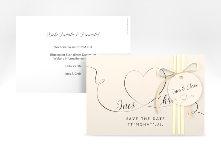 Save the Date-Karte Hochzeit Dolce A6 Karte quer beige hochglanz