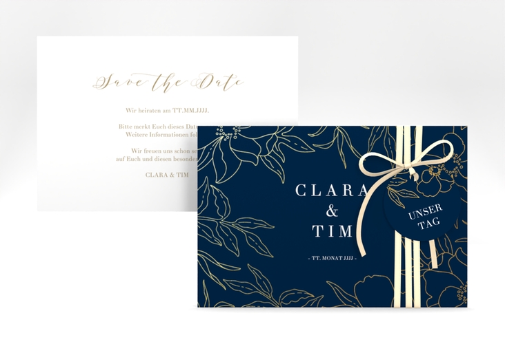 Save the Date-Karte Contour A6 Karte quer blau hochglanz
