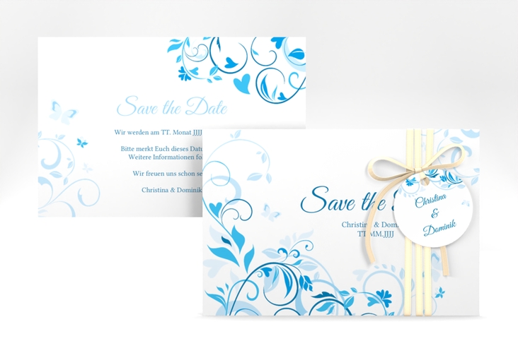 Save the Date-Karte Lilly A6 Karte quer blau hochglanz