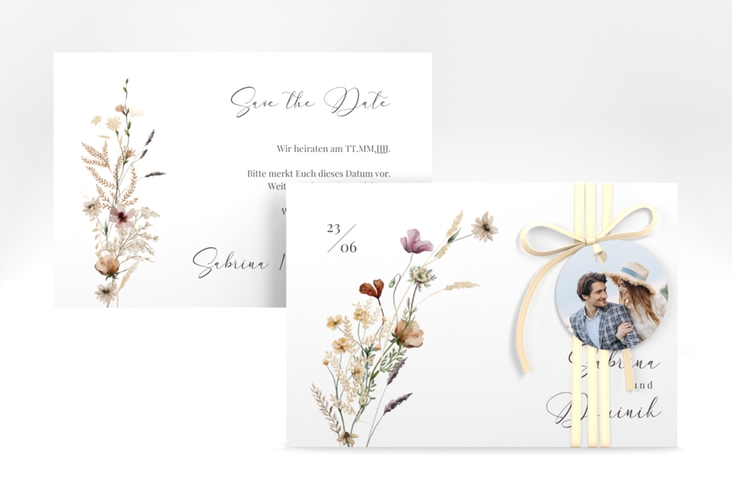 Save the Date-Karte Sauvages A6 Karte quer mit getrockneten Wiesenblumen