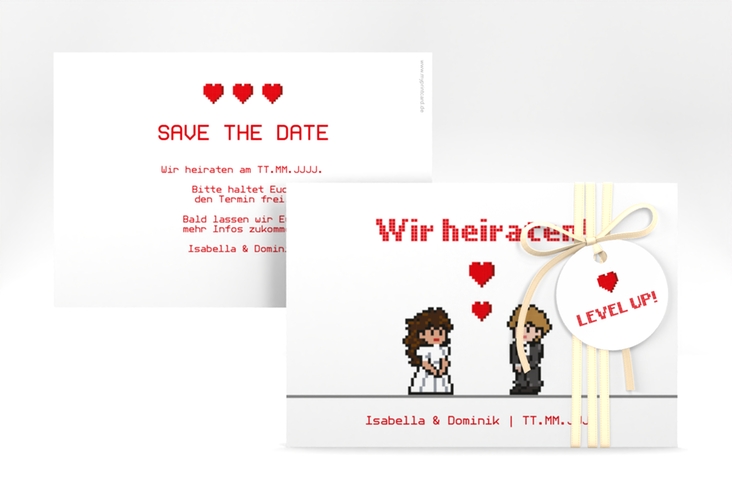 Save the Date-Karte Pixel A6 Karte quer weiss