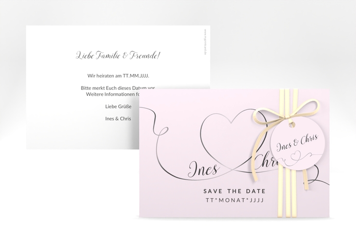 Save the Date-Karte Hochzeit Dolce A6 Karte quer rosa hochglanz