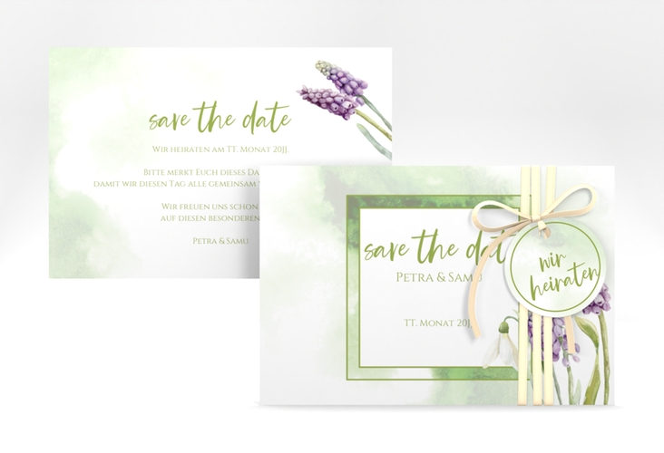 Save the Date-Karte Frühling A6 Karte quer mit Frühlingsblumen in Aquarell