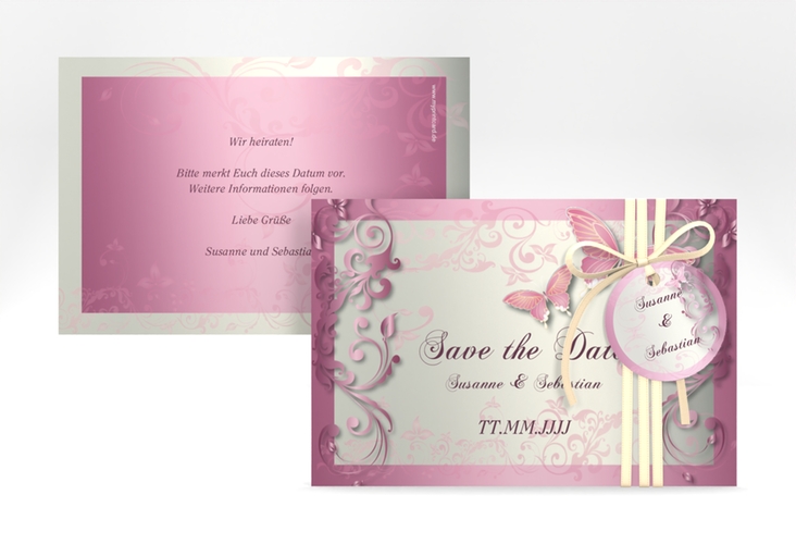 Save the Date-Karte Hochzeit Toulouse A6 Karte quer rosa hochglanz romantisch mit Schmetterlingen
