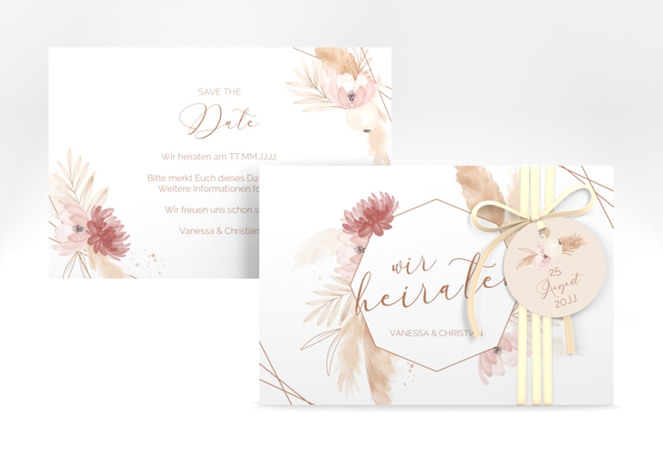 Save the Date-Karte Bohostyle A6 Karte quer mit Pampasgras in Aquarell