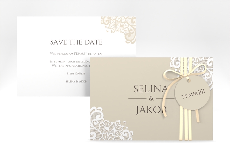 Save the Date-Karte Vintage A6 Karte quer mit floraler Spitze