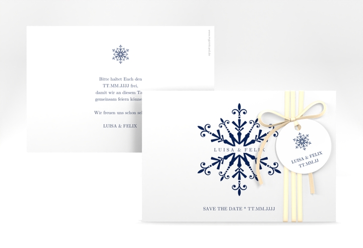 Save the Date-KarteCrystal A6 Karte quer weiss hochglanz mit Eiskristall