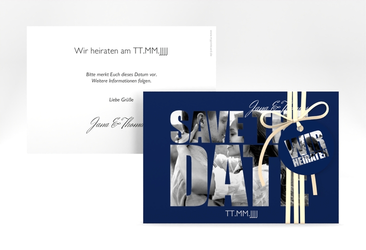 Save the Date-Karte Hochzeit Letters A6 Karte quer blau hochglanz