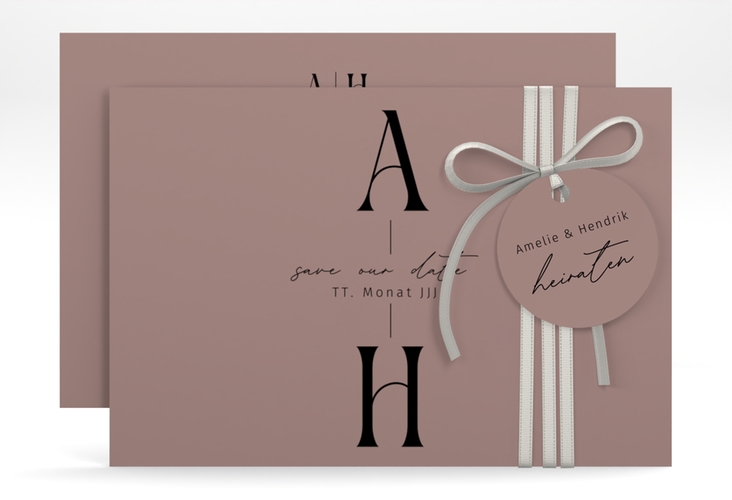 Save the Date-Karte Lebensbund A6 Karte quer rosa hochglanz mit veredelbaren Initialen