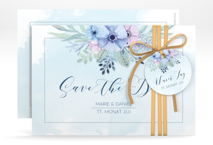Save the Date-Karte Hochzeit Surfinia A6 Karte quer blau hochglanz