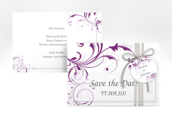 Save the Date-Karte Hochzeit "Palma" A6 Karte quer lila