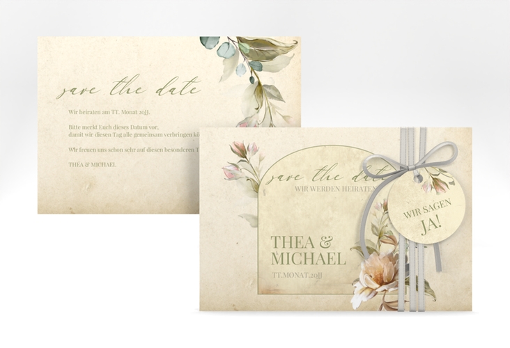 Save the Date-Karte Dornröschen A6 Karte quer mit Aquarell-Rosen im Vintage-Look