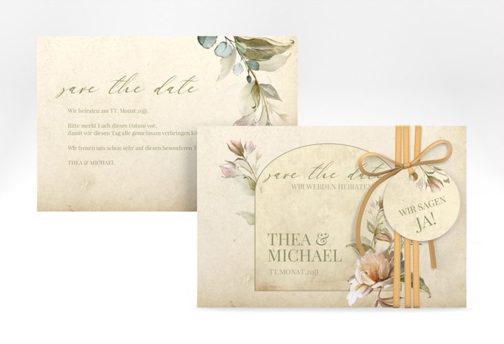 Save the Date-Karte Dornröschen A6 Karte quer mit Aquarell-Rosen im Vintage-Look