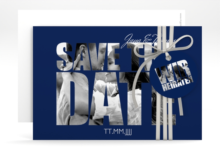 Save the Date-Karte Hochzeit Letters A6 Karte quer blau hochglanz