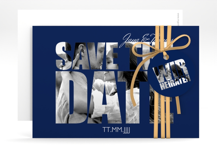Save the Date-Karte Hochzeit Letters A6 Karte quer blau hochglanz