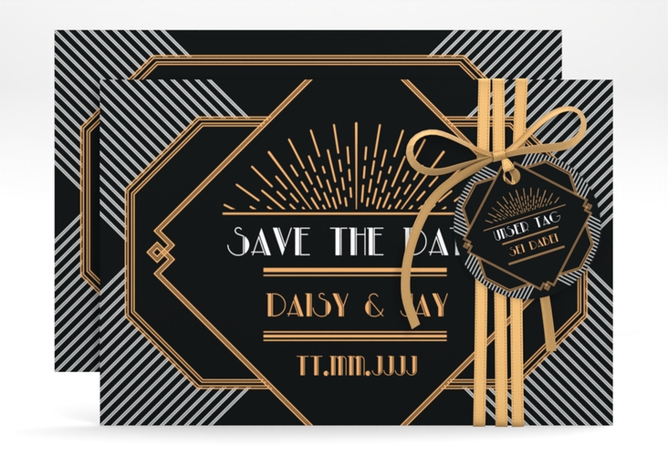 Save the Date-Karte Hochzeit Gatsby A6 Karte quer schwarz im 20er-Jahre-Stil