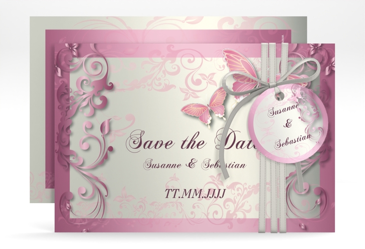 Save the Date-Karte Hochzeit Toulouse A6 Karte quer rosa hochglanz romantisch mit Schmetterlingen