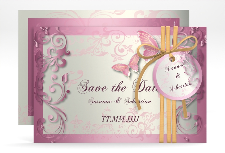 Save the Date-Karte Hochzeit Toulouse A6 Karte quer rosa hochglanz romantisch mit Schmetterlingen
