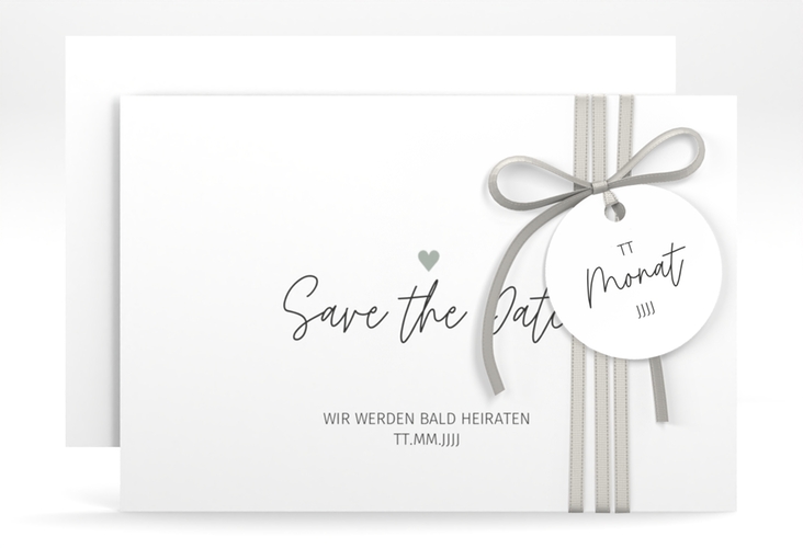 Save the Date-Karte Herzschlag A6 Karte quer weiss schlicht und elegant mit Herzchen