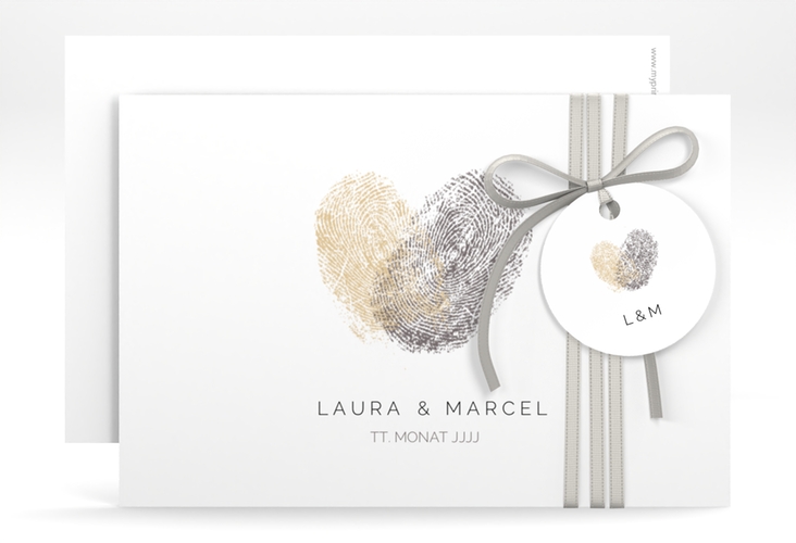 Save the Date-Karte Fingerprint A6 Karte quer beige schlicht mit Fingerabdruck-Motiv