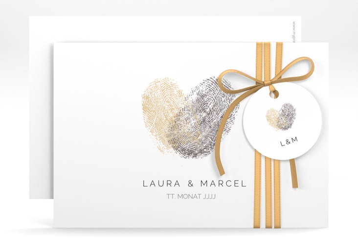 Save the Date-Karte Fingerprint A6 Karte quer beige schlicht mit Fingerabdruck-Motiv