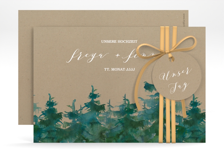 Save the Date-Karte Evergreen A6 Karte quer Kraftpapier hochglanz