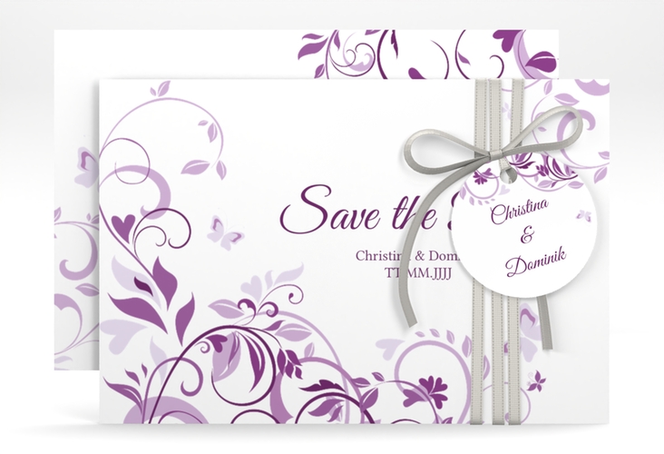 Save the Date-Karte Lilly A6 Karte quer lila hochglanz