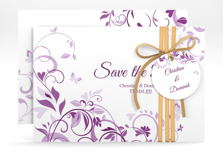 Save the Date-Karte Lilly A6 Karte quer lila hochglanz