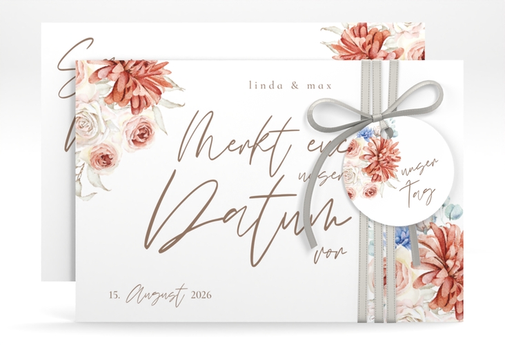 Save the Date-Karte Flowercloud A6 Karte quer bunt hochglanz