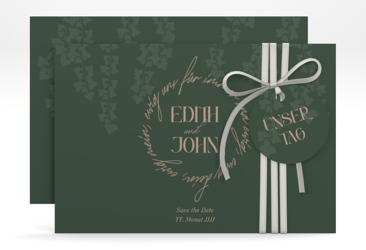 Save the Date-Karte Efeugrün A6 Karte quer gruen hochglanz im Fantasy-Elfen-Design mit Efeu