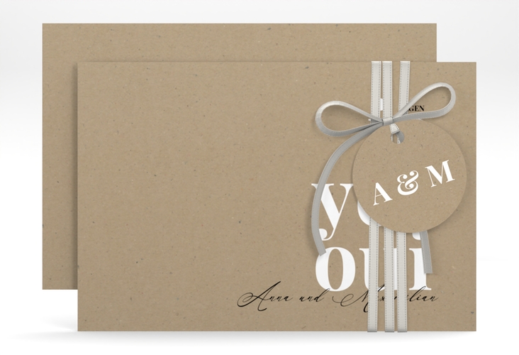Save the Date-Karte Oui A6 Karte quer Kraftpapier hochglanz mit Ja-Wort in verschiedenen Sprachen