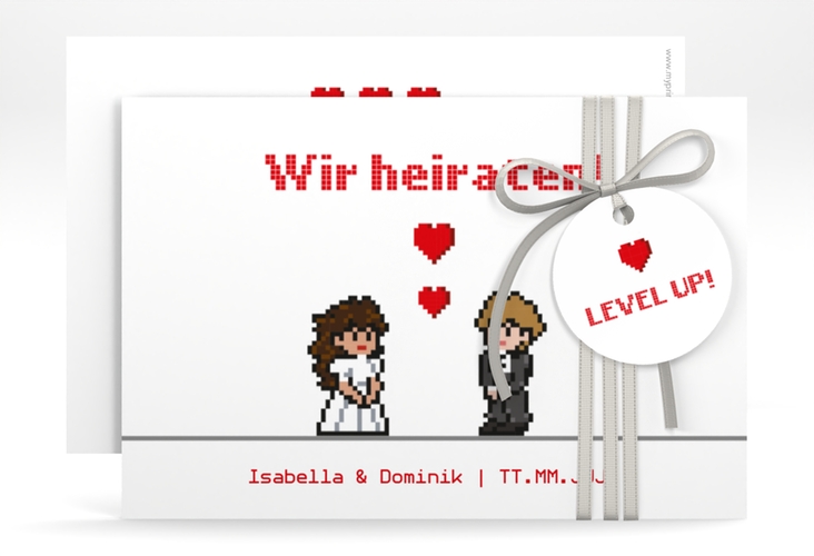 Save the Date-Karte Pixel A6 Karte quer weiss