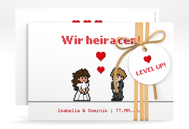 Save the Date-Karte Pixel A6 Karte quer weiss