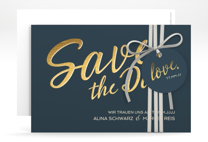 Save the Date-Karte Glam A6 Karte quer blau hochglanz