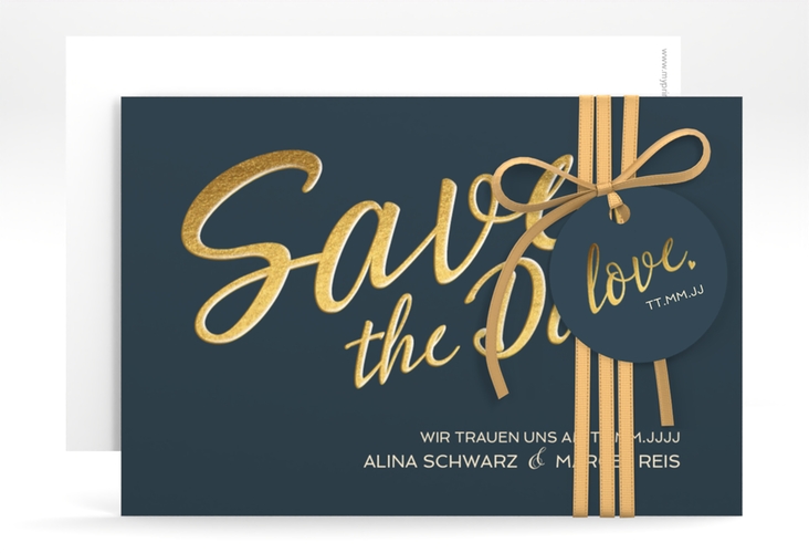 Save the Date-Karte Glam A6 Karte quer blau hochglanz