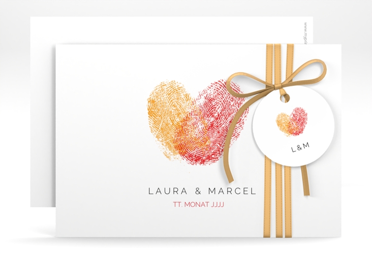 Save the Date-Karte Fingerprint A6 Karte quer rot schlicht mit Fingerabdruck-Motiv